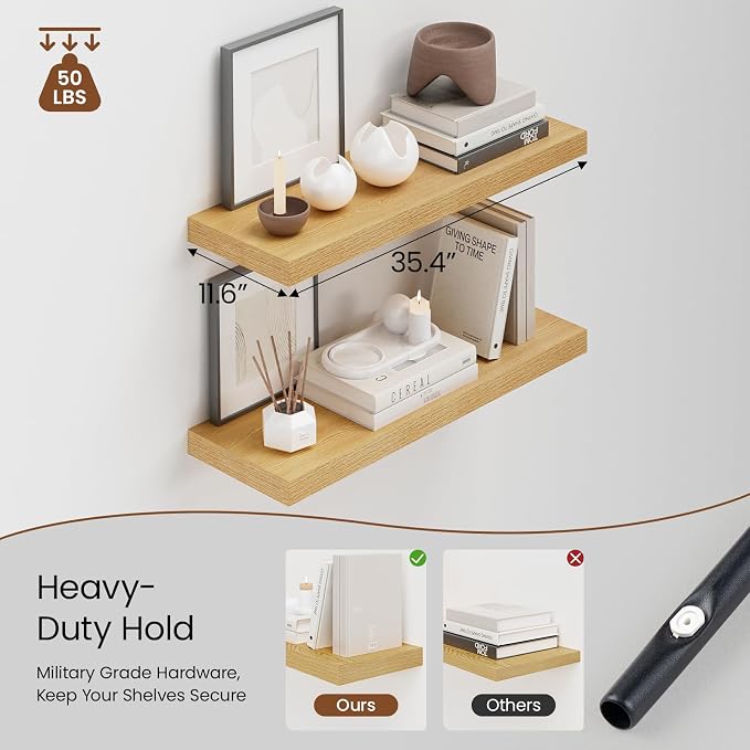 Heimlove 36 Inch Wall Shelf Bathroom Shelves Set of 2, Wall Mounted Shelves - Image 4
