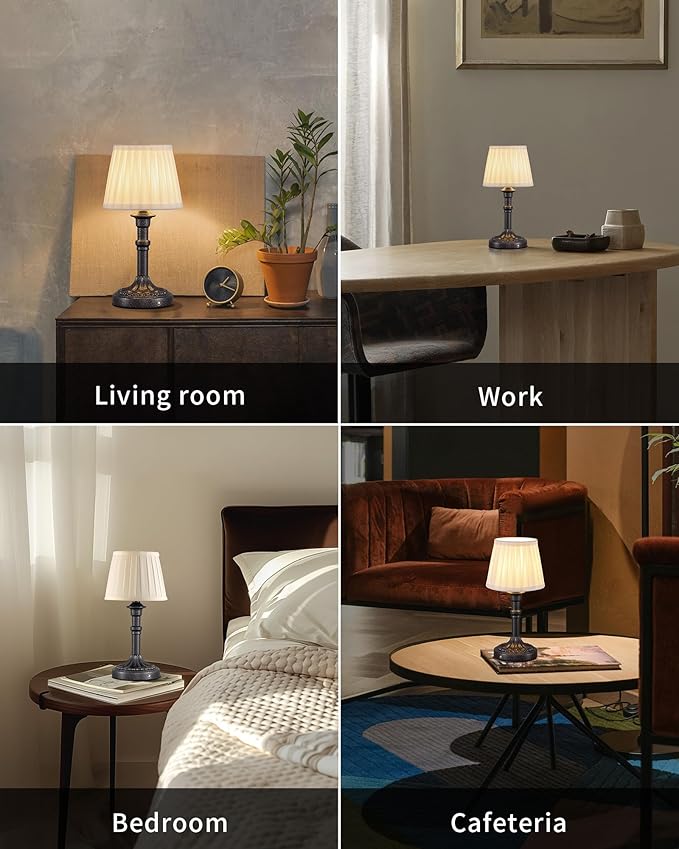 KDG Cordless Portables Table Lamp Set of 2, LED Fabric Shade Small Desk Lamps - Image 6