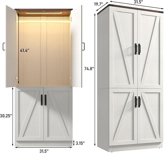 75" Tall Farmhouse 2 Doors Armoire Wardrobe Closet - Image 2