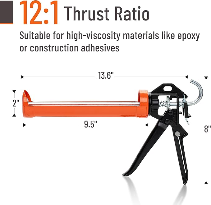 Bates- Caulking Gun, 12:1 Thrust Ratio, Caulking Tool Gun, Caulk Gun No Drip - Image 2