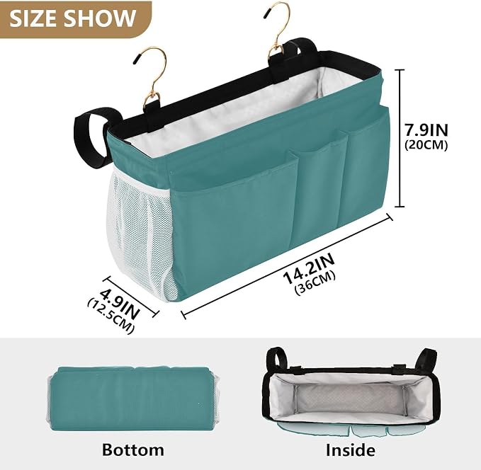 KOPIRIT Navy Teal Bedside Caddy Storage Bag Bedside Organizer - Image 4