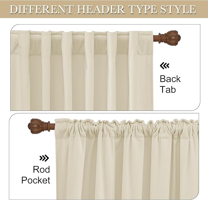 RYB HOME Beige Velvet Curtains 80 inches, Back Tab Soft Fabric Room Darkening - Image 5