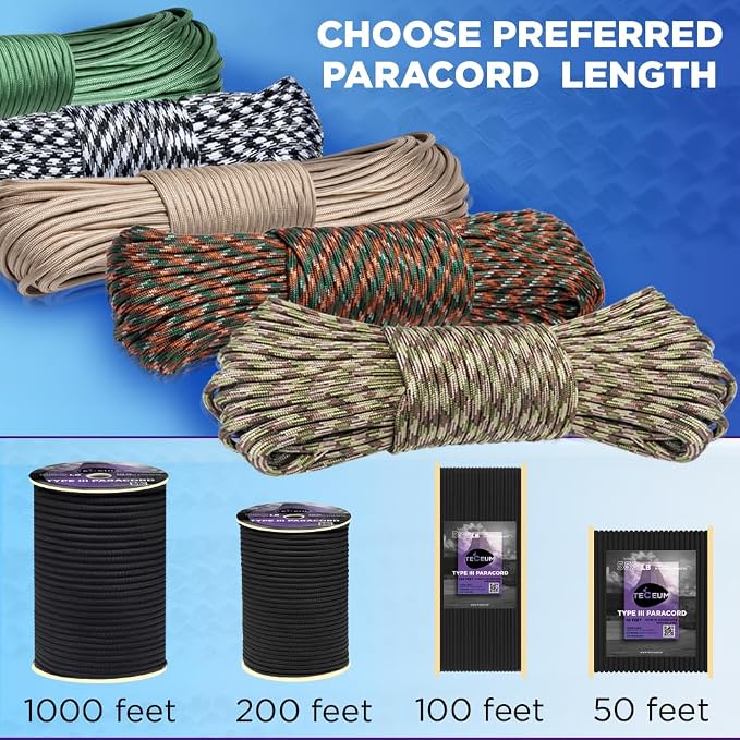 TECEUM 5/32" Paracord Rope 1000 – 1000ft / 200ft / 100ft / 50ft – Tactical - Image 7