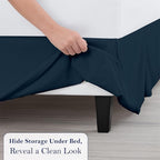 Queen Bed Skirt, Luxury 14 Inch Drop Navy Blue Pleated Bed Skirt, Double - Image 5