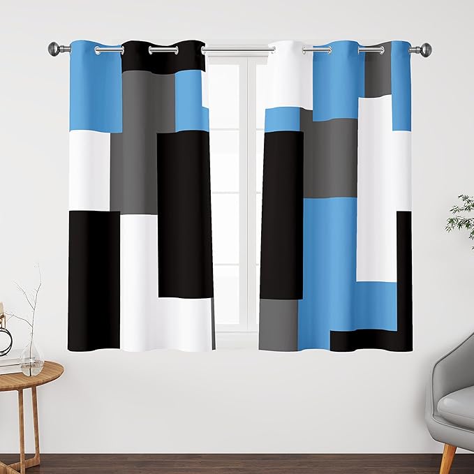 Light Blue 100% Blackout Curtains 45 inch Length 2 Panels Set White Grey Modern by TyrotHomeDecor