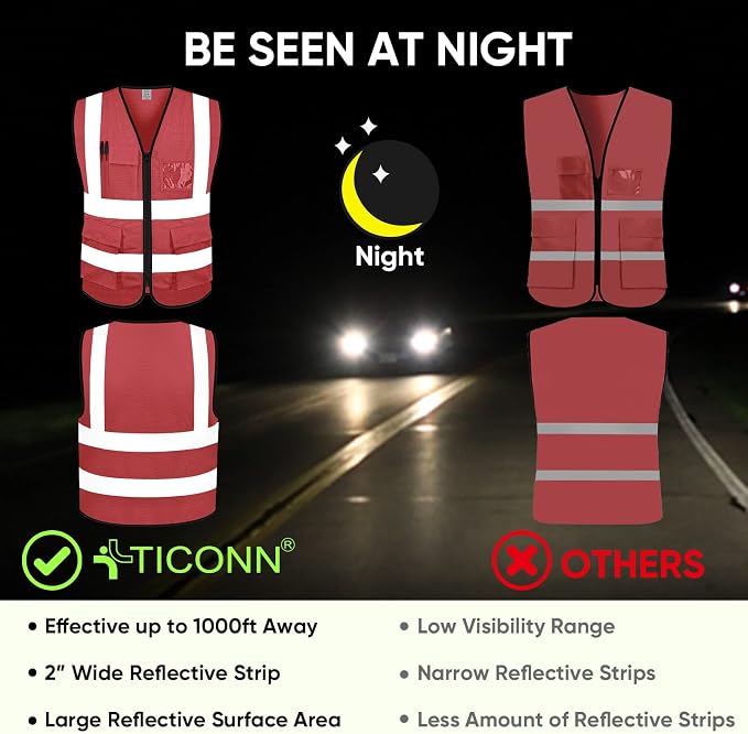 TICONN Reflective Safety Vest High Visibility Class II Mesh Vest - Image 3