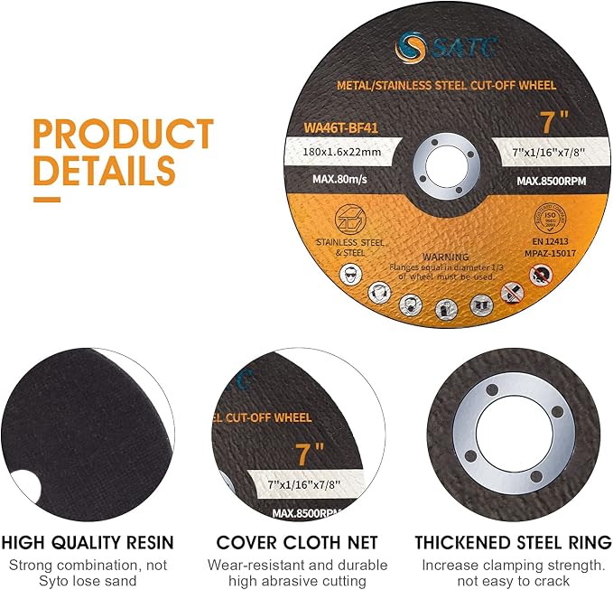 S SATC 7" Cutting Wheel 25 PCS Metal Cutting Blade 7 x 1/16 x 7/8 inch Cutting - Image 4