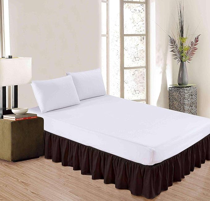 Chocolate Solid Ruffled Bed Skirt Short Queen-14 Inch Drop Split Corner - Image 2
