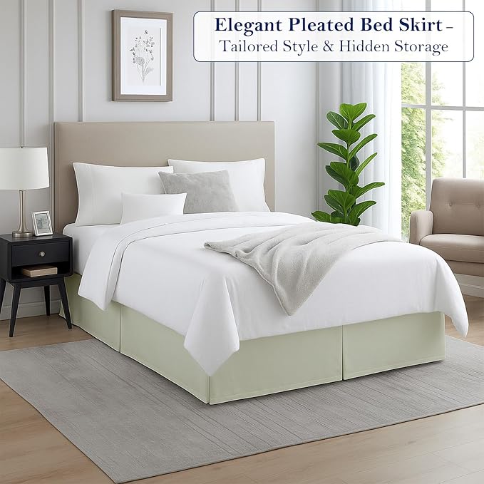 Twin Bed Skirt, Luxury 18 Inch Drop Ivory Pleated Bed Skirt, Double Brushed - Image 2
