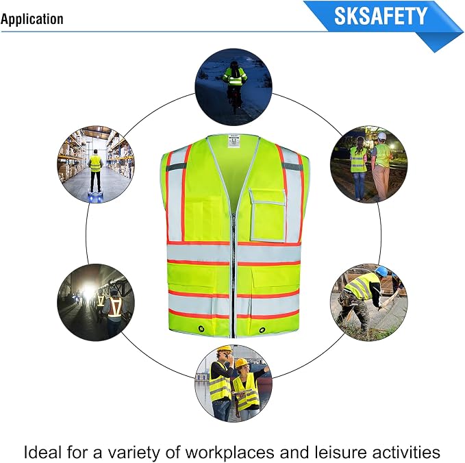 SKSAFETY 10 Pockets Safety Vest, Class 2 High Visibility Security - Image 8