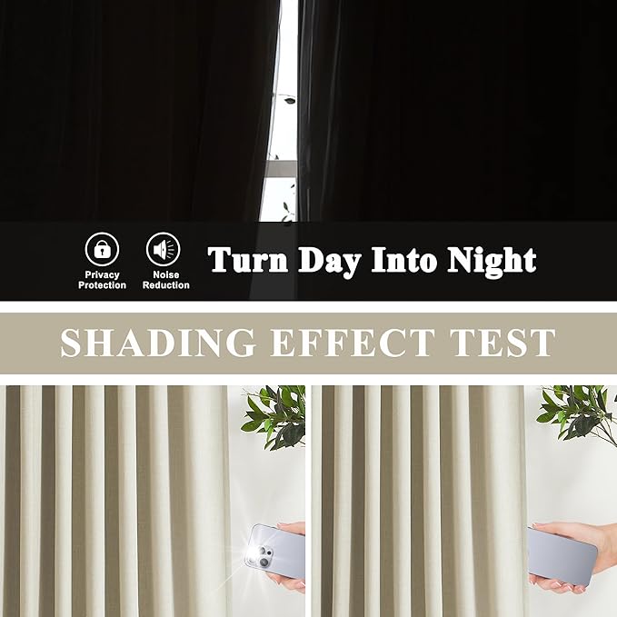 Vision Home Sand Linen Full Blackout Curtains 95 inch Long - Image 3
