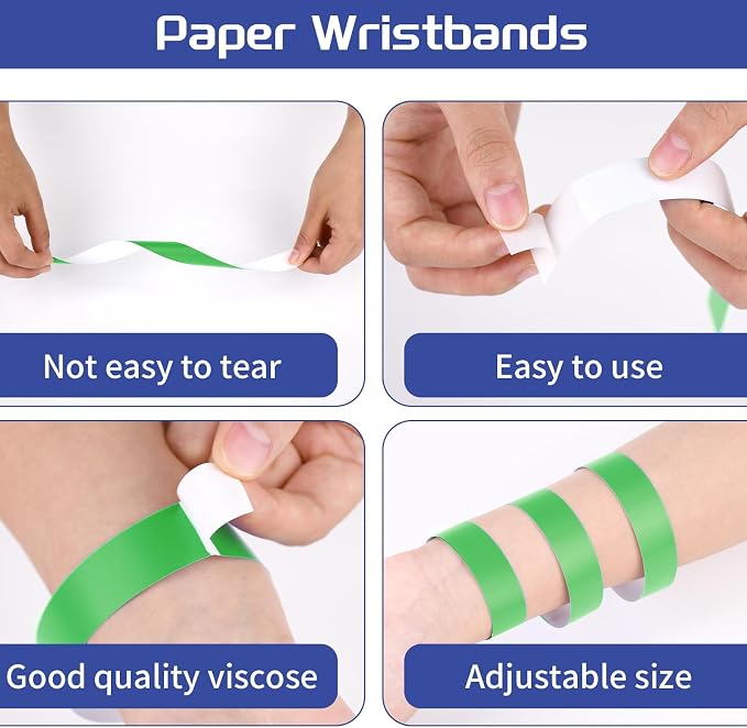 500 Pcs Green Paper Wristbands for Events Waterproof Neon Wrist Bands Adhesive - Image 3