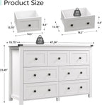 Dresser for Bedroom with 7 Drawers, Farmhouse Wood Chest of Drawers, Wide TV - Image 3