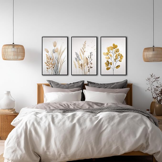 YCJKJDZ Framed Beige Botanical Canvas Wall Art Set of 3, Boho Watercolor - Image 9