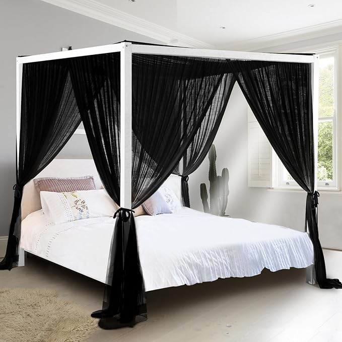South to East Black Canopy Bed Curtains, 4 Corner Post Bed Canopy by SouthtoEast