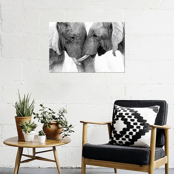 DZL Art D73069 Black and White Elephants Entwine Wall Art Canvas Painting Ready - Image 6