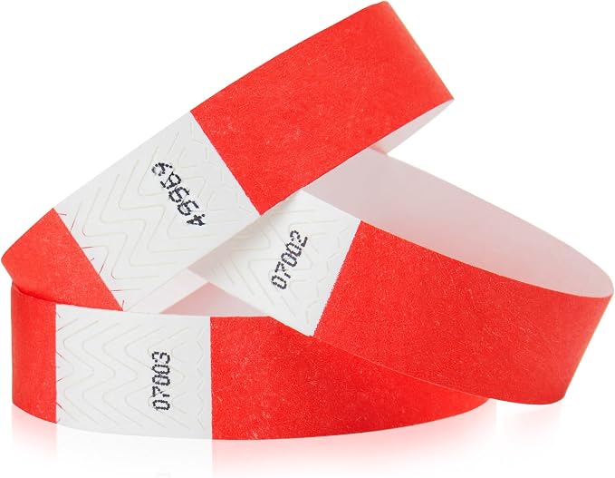 1, 200 WristCo Neon Red Tyvek Wristbands by WristCo