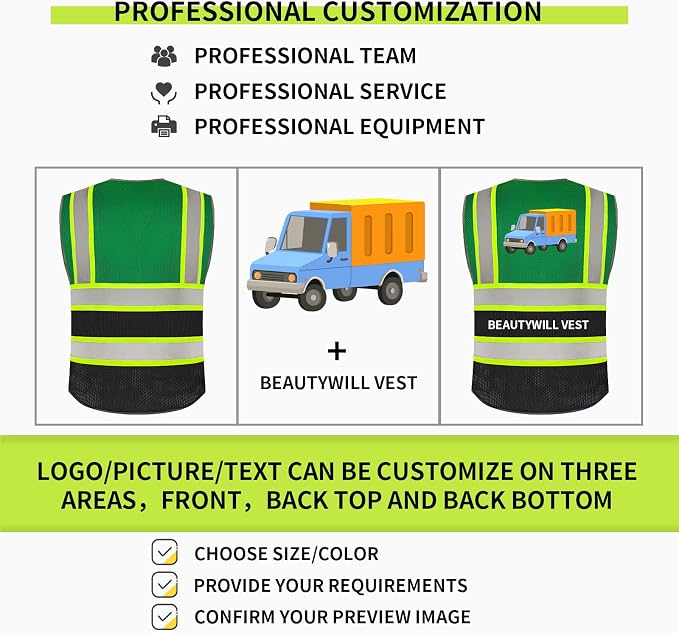 BeautyWill Custom Logo 10/20 Pack Safety Vest Class2 High Visibility Vest - Image 4