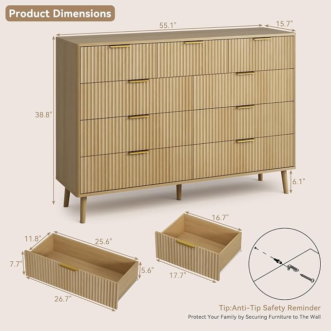 CARPETNAL Fluted 9 Drawer Dresser - Image 2