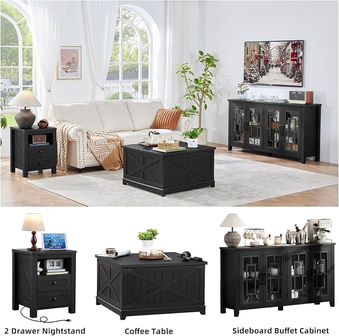 Joaxswe Night Stands with Charging Station Set of 2, Farmhouse Nightstand - Image 7
