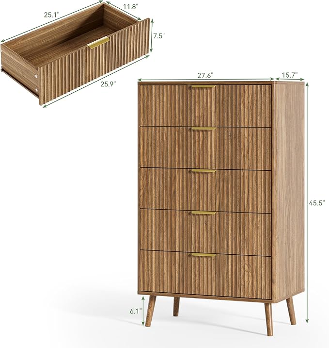 LYNSOM Fluted Dresser and Nightstand Sets 3 Piece, 5-Drawers Dresser and - Image 2