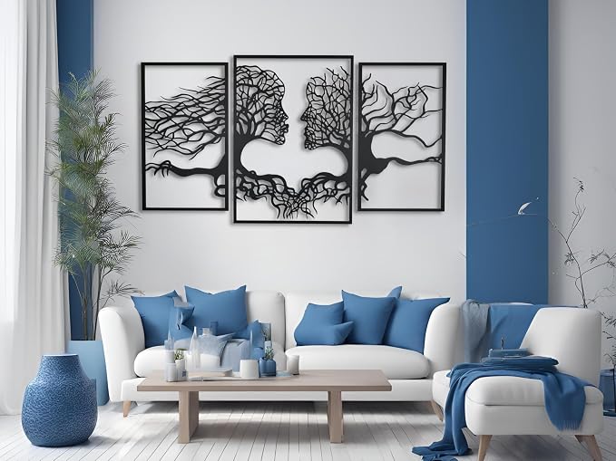 VAILLA Tree of Life Wall Wooden Art Abstract Tree Man Woman Face Large 3D - Image 9