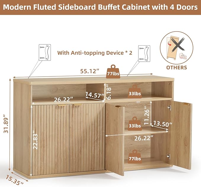 LEYAOYAO Fluted Buffet Cabinet - Image 2