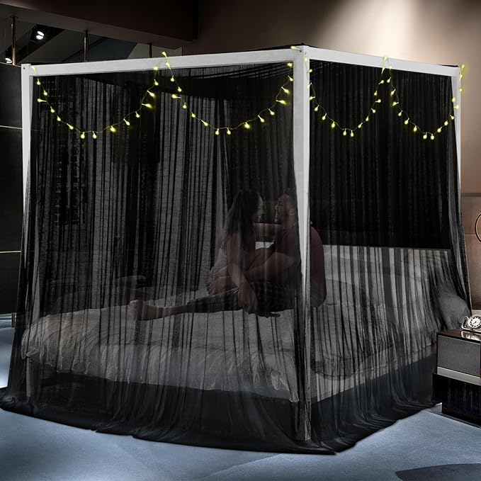 South to East Black Canopy Bed Curtains, 4 Corner Post Bed Canopy - Image 5
