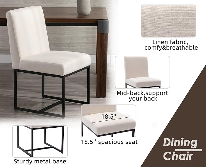 CIMOTA Modern Linen Dining Chair Set of 8, Mid Century Dining Room Chairs - Image 4