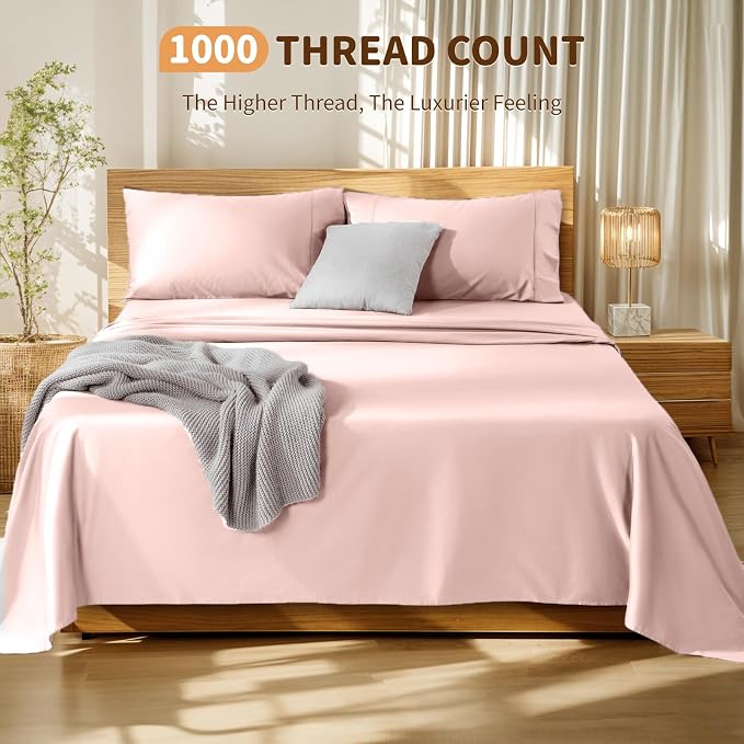 LBRO2M 100% Cotton Sheets Set Deep Pocket 19", 1000 Thread Count King Size 4 - Image 5