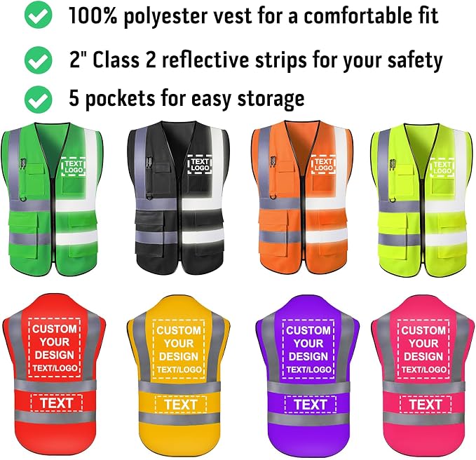Custom Safety Vest with Logo for Men Women Personalized Class 2 High Visibility - Image 4