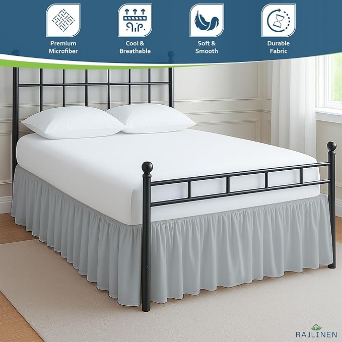 Rajlinen Ruffled Bed Skirt Full, 14 Inch Drop Dust Ruffle - Image 3