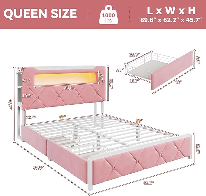 Queen Upholstered LED Bed Frame - Image 2