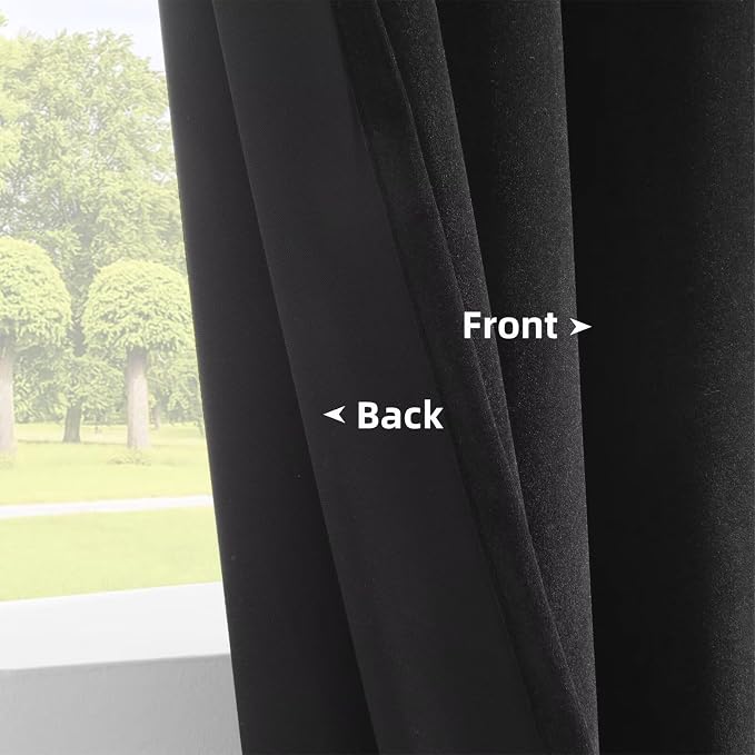 Joydeco Black Velvet Curtains 84 inch Length 2 Panels, Luxury Blackout Rod - Image 4