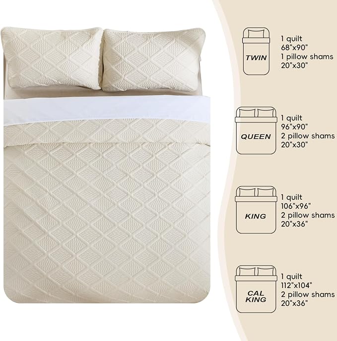 Yiran Quilt King Size Beige Summer Bedspreads Bedding Set 3 Pieces Thin - Image 7