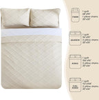 Yiran Quilt King Size Beige Summer Bedspreads Bedding Set 3 Pieces Thin - Image 7
