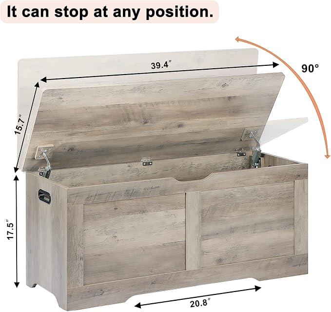 Timberer 39.4" Storage Chest, Wooden Storage Bench, Lift Top Toy Chest - Image 3