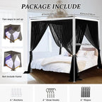 South to East Black Canopy Bed Curtains, 4 Corner Post Bed Canopy - Image 7