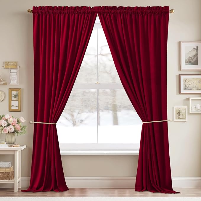 StangH Red Curtains for Living Room 42 inch Width Velvet Privacy Doorway - Image 2