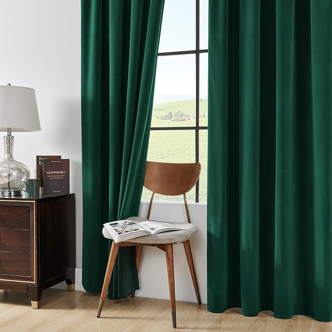 Joydeco Dark Green Velvet Curtains 96 Inches Long, Luxury Grommet Blackout - Image 8