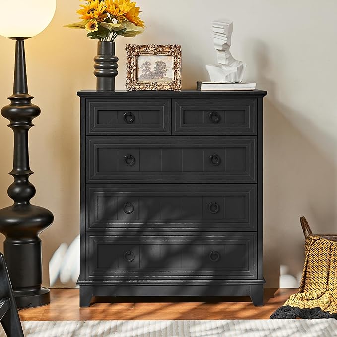 Farmhouse 5 Drawer Dresser for Bedroom, 33.2" Tall Small Dressers & Chest of - Image 4