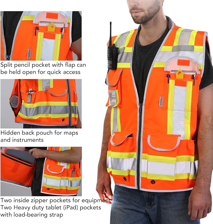 Dib Safety Reflective Vest Heavy Duty, High Visibility Two Tone Engineer Vest - Image 5