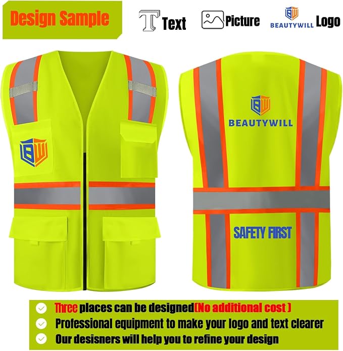 BeautyWill Custom Safety Vest Customized Logo Class 2 High Visibility - Image 5
