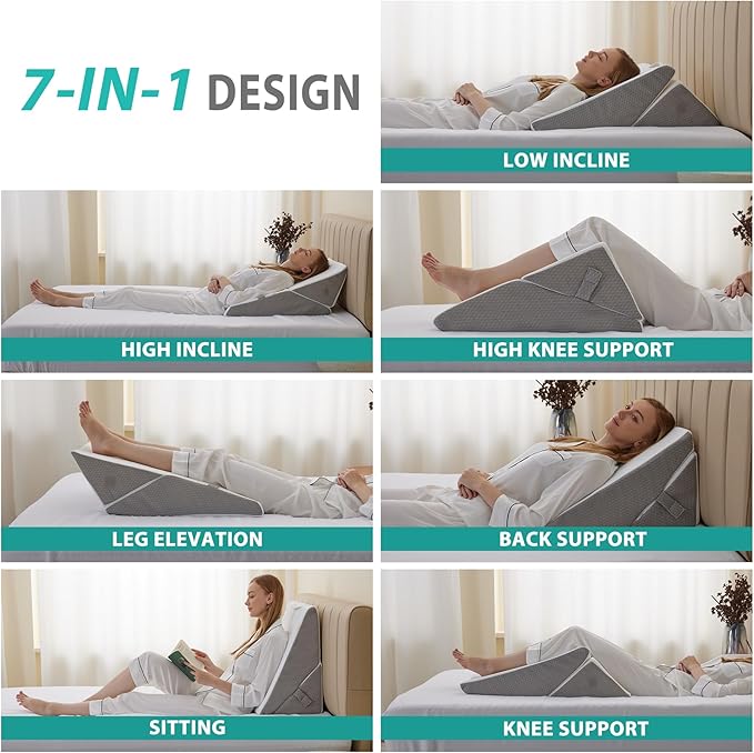 Bedluxe Wedge Pillow for Sleeping, Adjustable 9&12 Inch Foldable Bed Wedge - Image 2