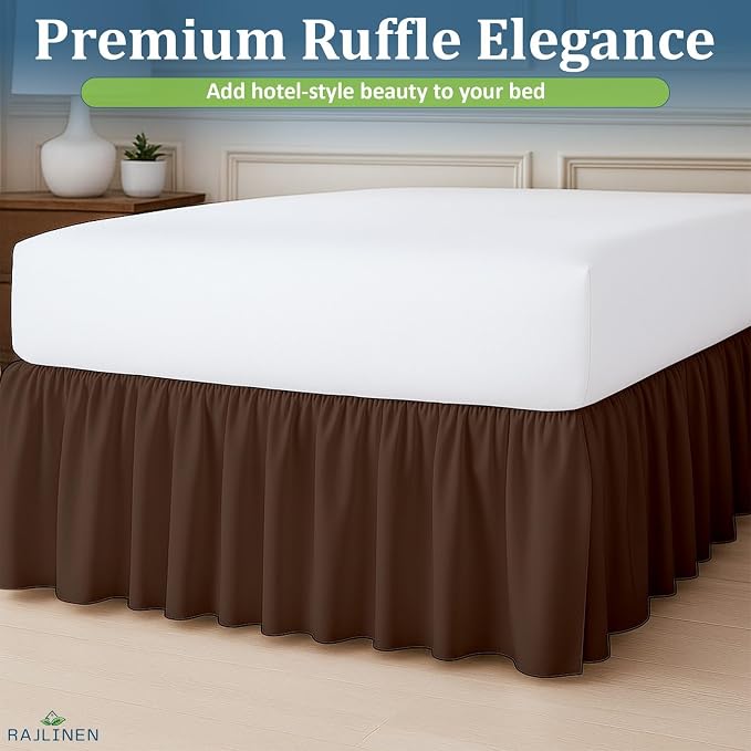 Rajlinen Ruffled Bed Skirt Queen, 24 Inch Drop Dust Ruffle - Image 2