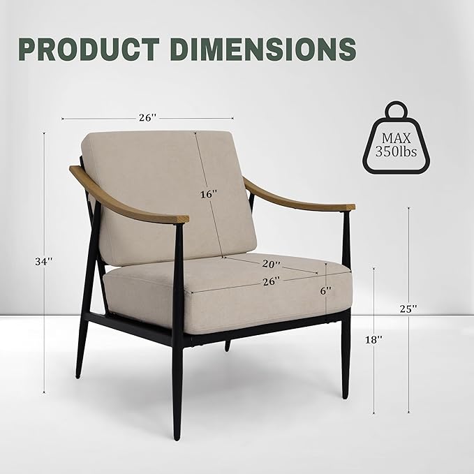 Modern Accent Chairs Set of 2 for Living Room Bedroom Mid Century Arm Chairs - Image 2