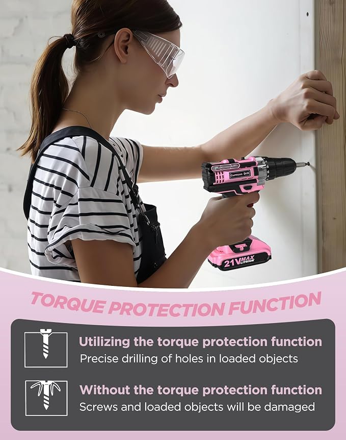 Pink Cordless Drill Set, 21V Electric Power Drill - Image 6
