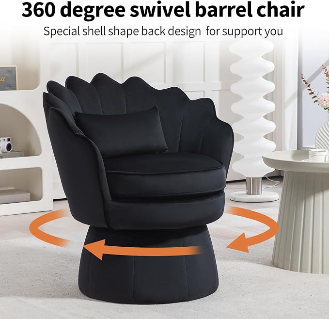 360° Swivel Accent Chair, Mid-Century Modern Velvet Barrel Chair, Comfy Shell - Image 5