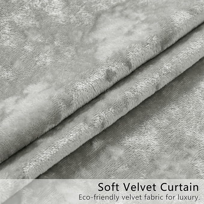 Silver Grey Crushed Velvet Curtains 52x90 inch Luxurious Thermal Insulated - Image 6