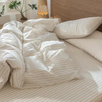 MooMee Striped Duvet Cover Set 100% Washed Cotton Linen Like Textured - Image 8
